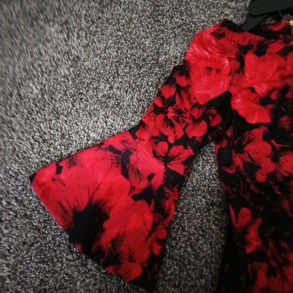 Calvin Klein Dress size 10 Red and Black with three-quarter bell sleeves - Picture 7 of 7